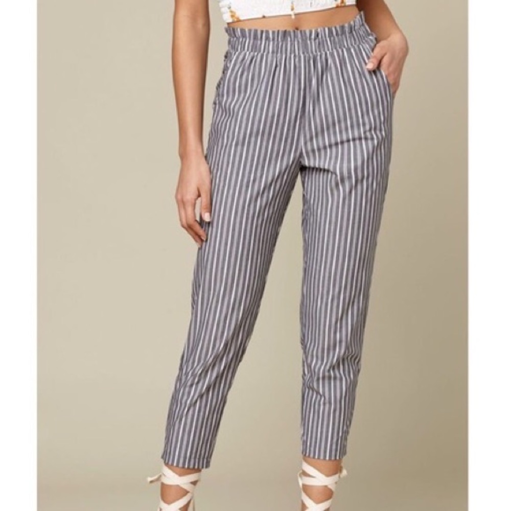 Pacsun Gray Striped Paperbag Pants